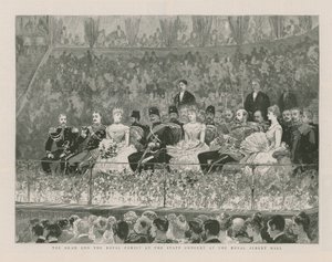Shahen og kongefamilien på statskonserten i Royal Albert Hall av English School