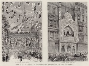 Sjahen av Persia i England, prosesjonen til Guildhall (gravering) av English School