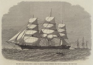 The Ship Glad Tidings, med en last av amerikansk bomull, kommer inn i Liverpools havn (gravering) av English School
