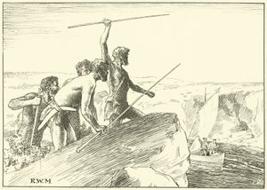 The Shaok their Spears at the White Men (blekk på papir) av English School