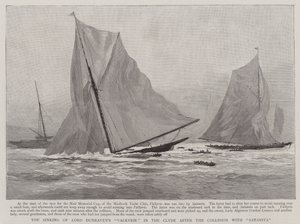 Senkingen av Lord Dunravens "Valkyrie" i Clyde etter kollisjonen med "Satanita" (gravering) av English School