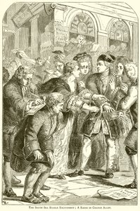 The South Sea Bubble Spenning; En scene i Change Alley