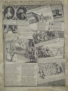 Scenemedleyen som representerer byens høflige smak og de makeløse fordelene til poeten G., Polly Peachum og Captain Macheath, ca. 1728 av English School