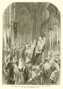 Standarden tatt ved Bosworth lagt på alteret til St. Pauls Cathedral, 1485
