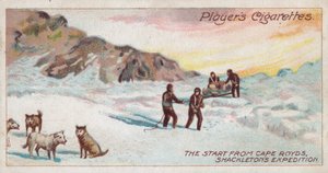 Starten fra Cape Royds, Shackletons ekspedisjon (chromolitho) av English School