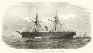 Steamer Tripoli Ashore nær Tuskar Rocks, Wexford (gravering) av English School