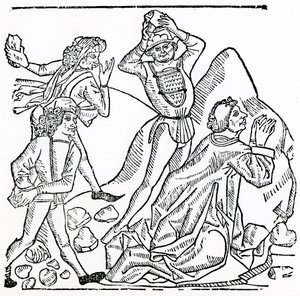 Steiningen av St. Stefan (tresnitt) (bw-bilde) av English School