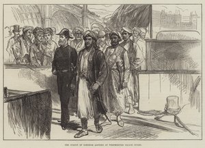 Sultanen av Zanzibar lander ved Westminster Palace Stairs (gravering) av English School