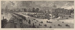 The Thames Embankment, Whitehall, viser grunnen som er gjort krav på av regjeringen av English School