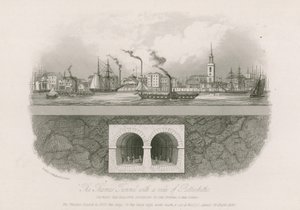 Themsen-tunnelen med utsikt over Rotherhithe av English School