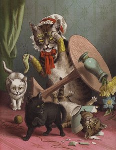 De tre små kattungene (chromolitho) av English School