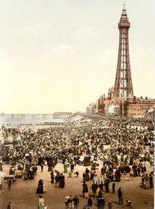 Tårnet og stranden, Blackpool (håndfarget bilde) av English School
