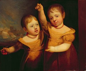 Tvillingbarna til kaptein George Walsh, skipsfører i Selby, Yorkshire, ca. 1830 (olje på lerret) av English School
