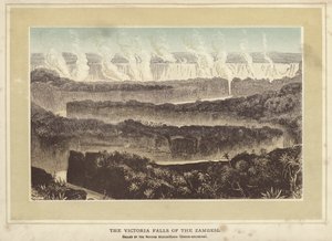 Victoria Falls of the Zambesi, kalt av de innfødte Mosyoatunya, røyklydende (farget gravering) av English School