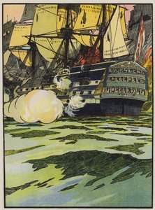 The Victory at Trafalgar (farge litho) av English School