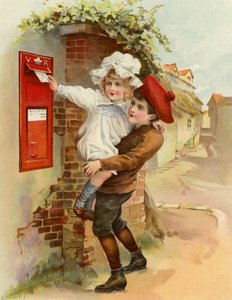 Landsbyens postkasse (fargelitografi) av English School