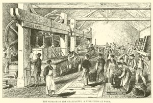 The Vintage in the Champagne: A Wine-Press at Work (gravering) av English School