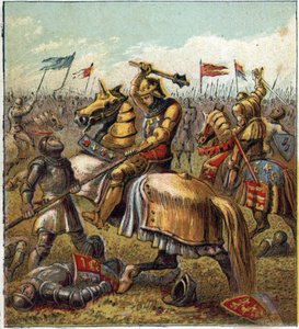 The War of the Two Roses (1455-1485): Kamp mellom Royal House of York og Royal Mason of Lancaster. Illustrasjon av den engelske borgerkrigen født av delingen av etterfølgerne til kong Edward III (1327-1377) i to grener. The War of the Ros av English School