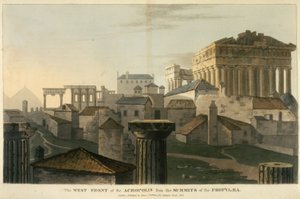 Vestfronten til Akropolis fra toppene av Propylea, illustrasjon fra 'En reise gjennom Albania og andre provinser ... til Konstantinopel, i årene 1809-1810' av JC Hobhouse av English School