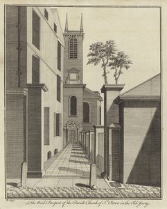 The West Prospect of Parish Church of St Olave i Old Jewry, London av English School
