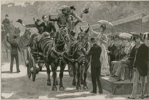 Whit Monday carthse parade i Regents Park; Prinsesse May overrekker merkene av English School