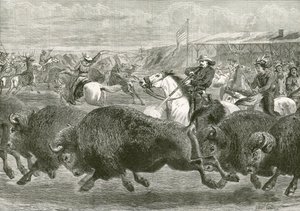 Det ville vesten på den store amerikanske utstillingen - jakt på bison og wapiti hjort av English School