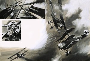 Kampen mellom britiske SE5-er og Werner Voss i hans Fokker-triplan av English School