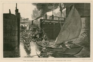 Båtsesongen på Themsen - åpning av slusen (gravering) av English School