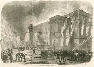 Brenningen av Covent Garden Theatre, London, om morgenen 5. mars 1856 av English School