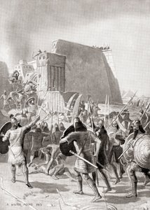 Erobringen av Memphis, Egypt av den assyriske kongen Esarhaddon, 671 f.Kr., fra Hutchinson