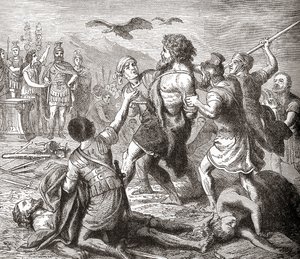 Fangsten av Teutobochus, en legendarisk gigant og kongen av germanerne, fra Ward and Locks Illustrated History of the World, pub. ca. 1882 av English School