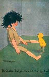 Kyllingen - kom du også ut av et egg (fargelitografi) av English School