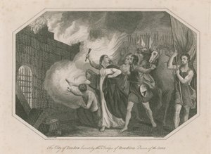 Byen London brent av troppene til Boadicea, Queen of the Icena av English School