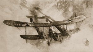 Komme av det store kampflyet: det dobbelte tyske biplanet som britiske flyvere har engasjert, fra The Illustrated War News av English School