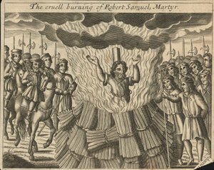 Den grusomme brenningen av martyren Robert Samuel (gravering) av English School