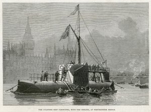 Sylinderskipet Cleopatra, med obelisken, ved Westminster Bridge av English School