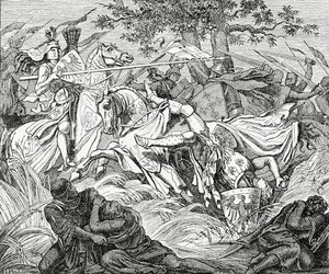 Manfreds død i slaget ved Benevento, 26. februar 1266, 1882 av English School