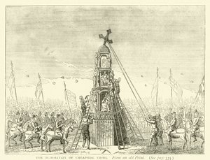 Rivingen av Cheapside Cross, fra et gammelt trykk av English School