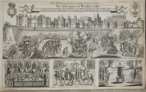 Beskrivelsen av Windsor Castle, illustrasjon fra Acts and Monuments av John Foxe, niende utgave, pub. 1684 av English School