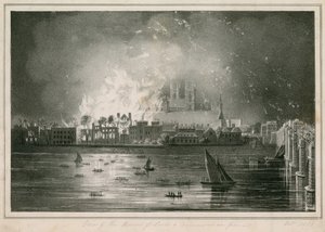 Ødeleggelsen ved brann av Houses of Parliament 16. oktober 1834 av English School