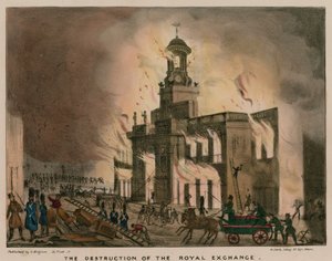 Ødeleggelsen av Royal Exchange, London, ved brann natt til 10. januar 1838 av English School