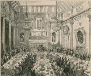 Middagen gitt til Sir H Hardinge av East India Company, London Tavern, 1844 av English School