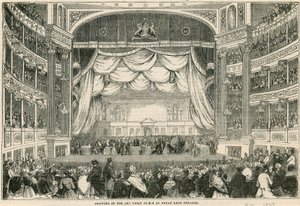 Tegningen av Art Union-prisene på Drury Lane Theatre i 1843 av English School