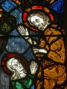 Østvinduet som viser en scene fra Maria Magdalenas liv - Noli me Tangere? av English School
