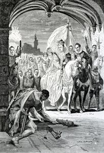 Inngangen til dronning Elizabeth ved Kenilworth Castle, 1800-tallet av English School
