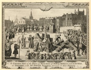 Den omfattende utsikten over martyrstedet til biskop Ridley og Latimer
