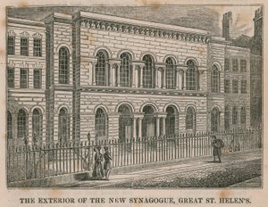 Utsiden av New Synagogue, Great St Helens, London av English School