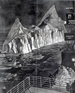 Det berømte isfjellet sett av J. Scarrott om bord på Titanic, 1912 av English School