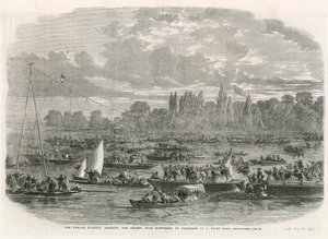 Hunnen Blondin krysser Themsen fra Battersea til Cremorne på et stramt tau av English School