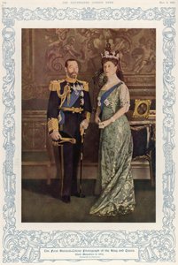 Det første naturlige fargefotografiet av kong George V (1865-1936) og dronning Mary (1867-1953) i 1914, gjengitt i The Illustrated London News, 4. mai 1935 av English School